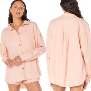 ROXY | LINEN Blend ‘Morning Time’ Shaket Pinky Peach Long Sleeve Button Up Shirt